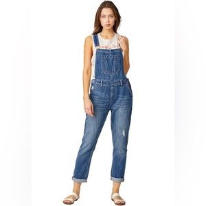 Risen Relaxed Fit Distressed Cuffed Overalls - Denim blue - Large